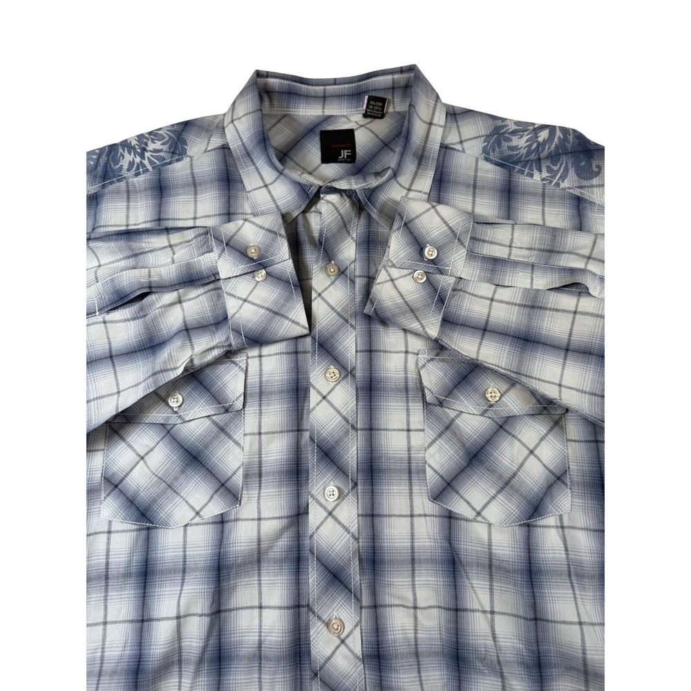 J. FERRAR Modern Fit Button Up Long Sleeve Plaid Shirt Blue Sz XXL Vintage Y2K